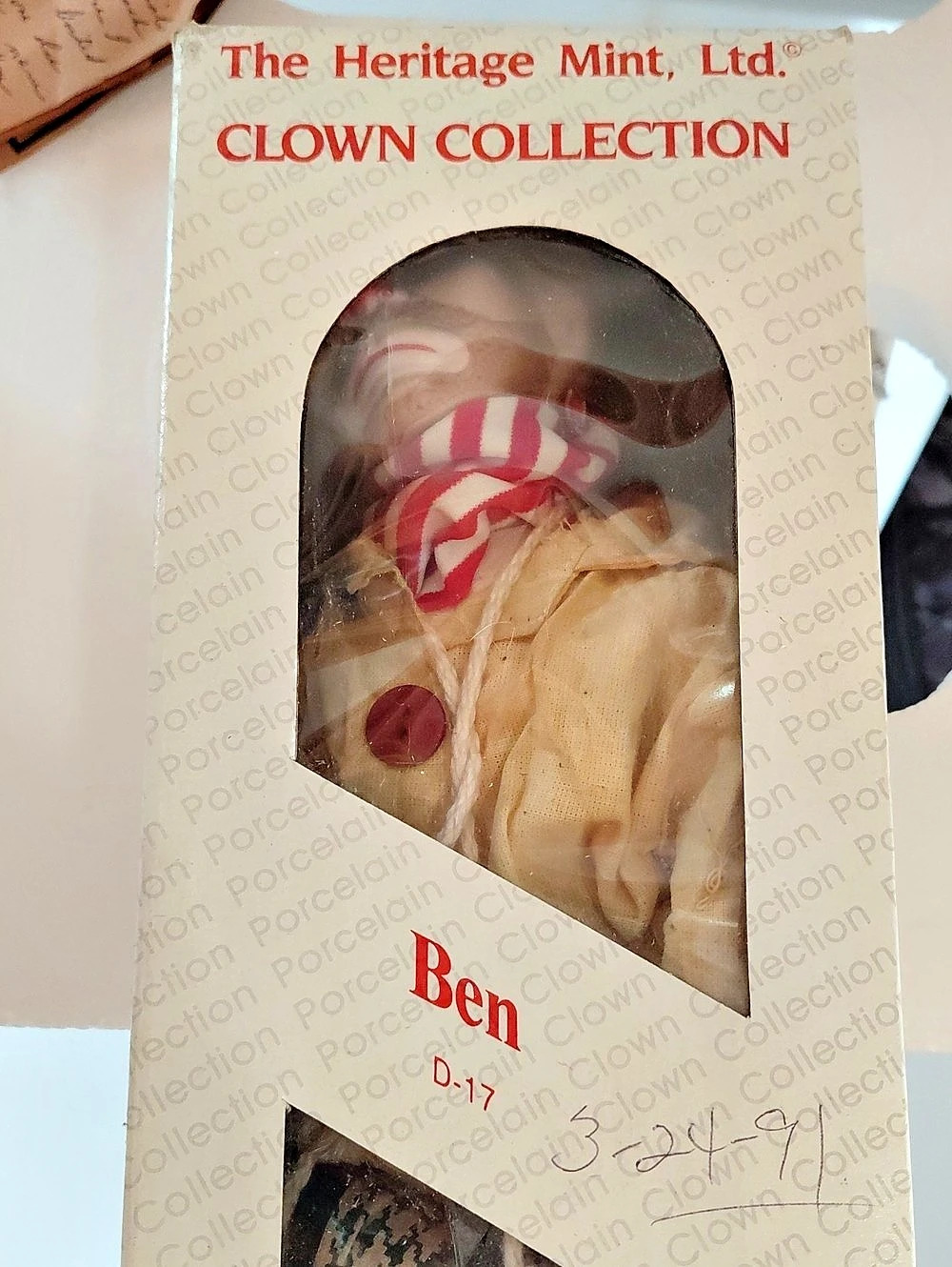 The Heritage Mint, Ltd. Ben (D-17) Porcelain Clown. Figurine, White & Red
